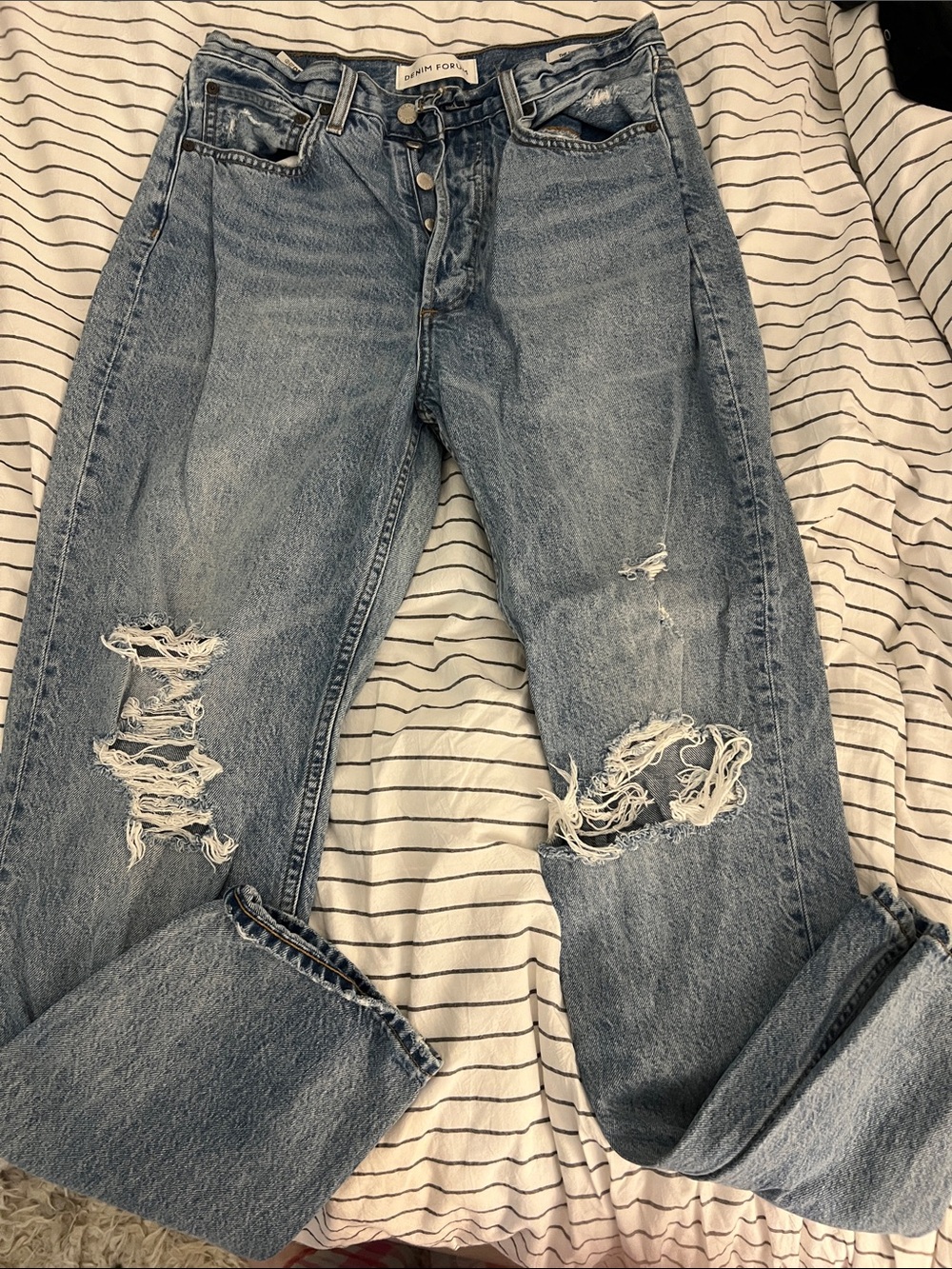 Denim Forum Light Blue Distressed Boyfriend Jeans